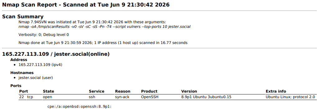 The PDF Nmap report showing scanned ports and services.