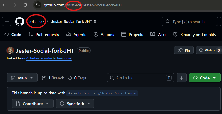 The forked repository, with the user's account name circled in the repository title.